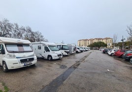 Motorhomes at the fairgrounds in Fuengirola.