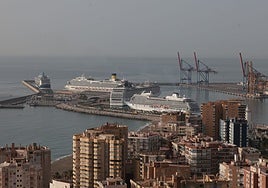 File image of Malaga port with four cruise ships docked.