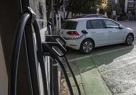 An electric car at a charging point.