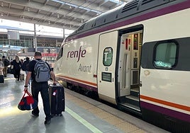 High-speed, medium-distance Avant train parked on one of the platforms at Malaga's María Zambrano railway station.