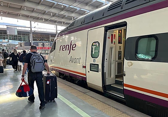 High-speed, medium-distance Avant train parked on one of the platforms at Malaga's María Zambrano railway station.