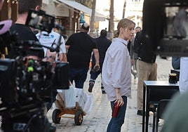 Swedish actress Sophia Helin filming in the centre of Malaga on Tuesday.