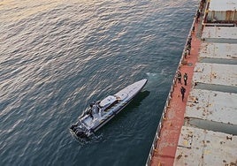 Customs officers aboard the bulk carrier.