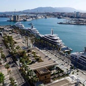 Megayachts lined up at Muelle Uno in Malaga's port.