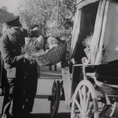 Old photo of a Gibraltar customs officer carrying out an inspection.