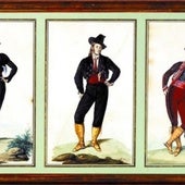Sketches of Ford wearing typical attire during his time in Spain.