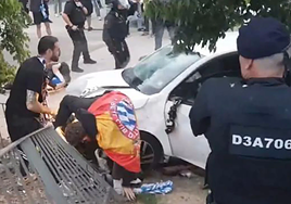 The car that ploughed into a crowd of football fans ahead of the Espanyol-Barça match.