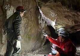 Researchers analysing the paintings of the Cueva del Toro.