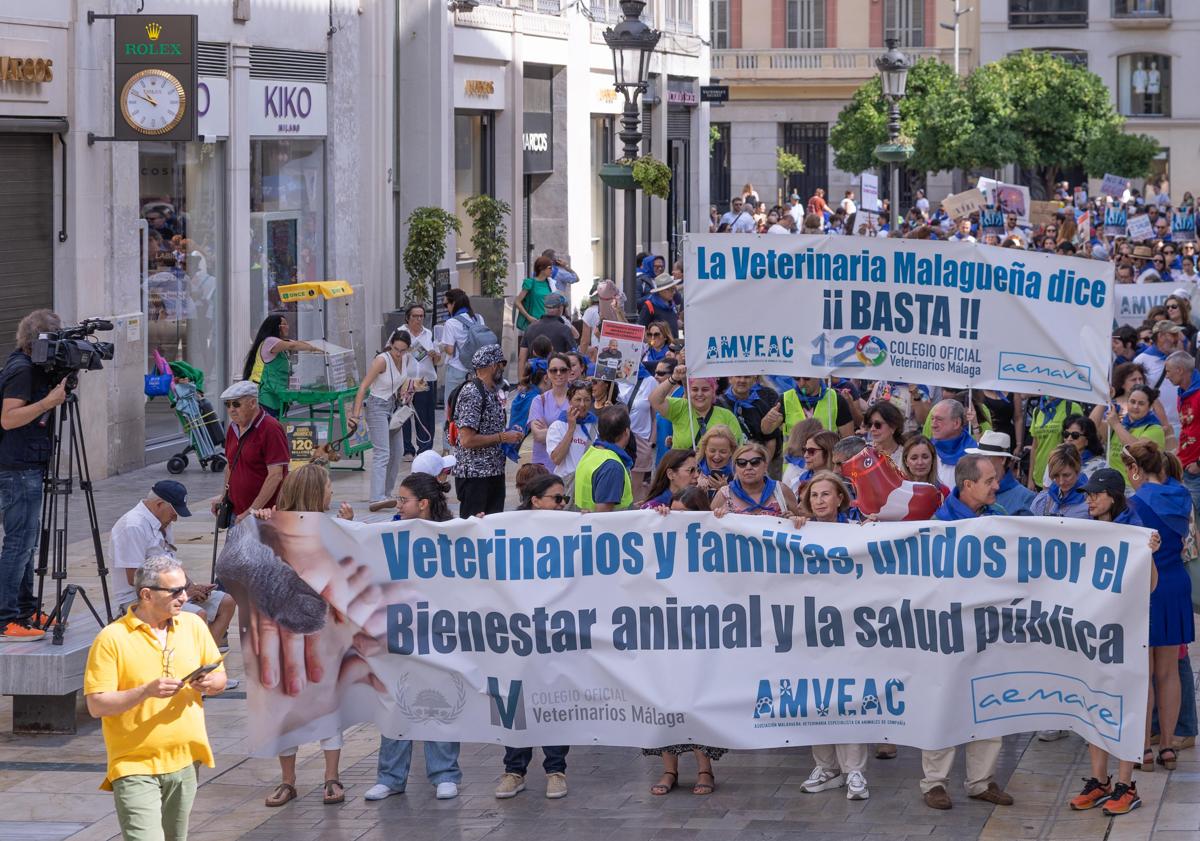 Imagen principal - Pet owners and vets march in Malaga in protest against Spain&#039;s new veterinary medicines law