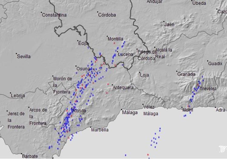 Electrical discharges this morning in Malaga according to Aemet.
