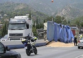 Chaos on the Costa as lorry loaded with sand overturns on one of the key access roads to Marbella