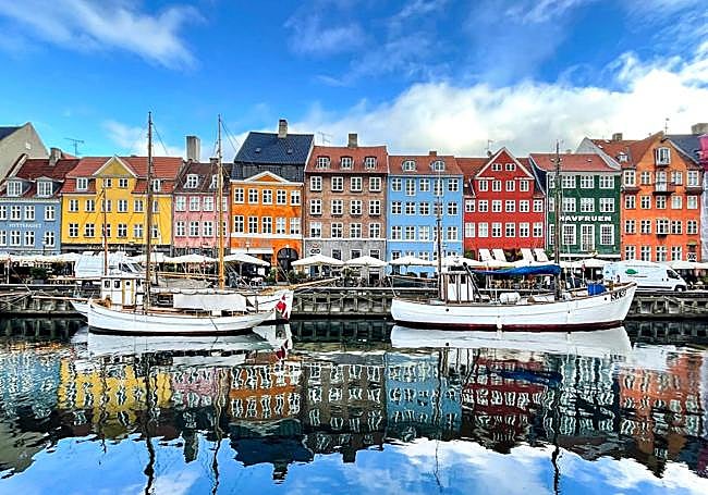 Nyhavn canal with Danish townhouses lining the water.