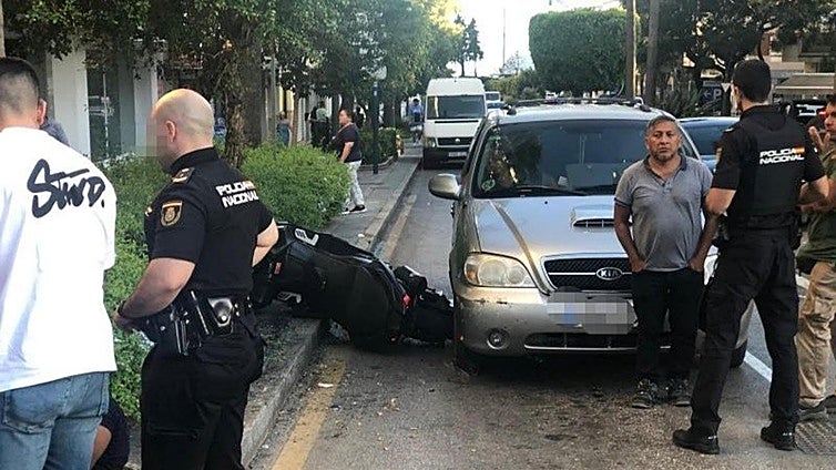 High-speed chase in Marbella ends with police car veering across pavement and crashing down steps, leaving three people injured