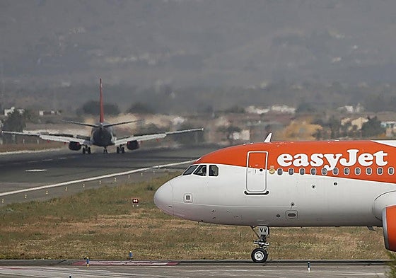 An easyJet plane waits to take off at Malaga Airport.