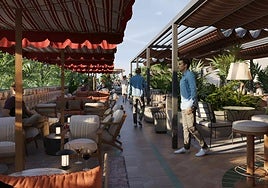 Recreation of the outdoor bar of the new hotel.