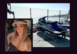 The jet ski Marina Barrientos Olmo was riding on. On the left, a photo of Marina provided by her family.
