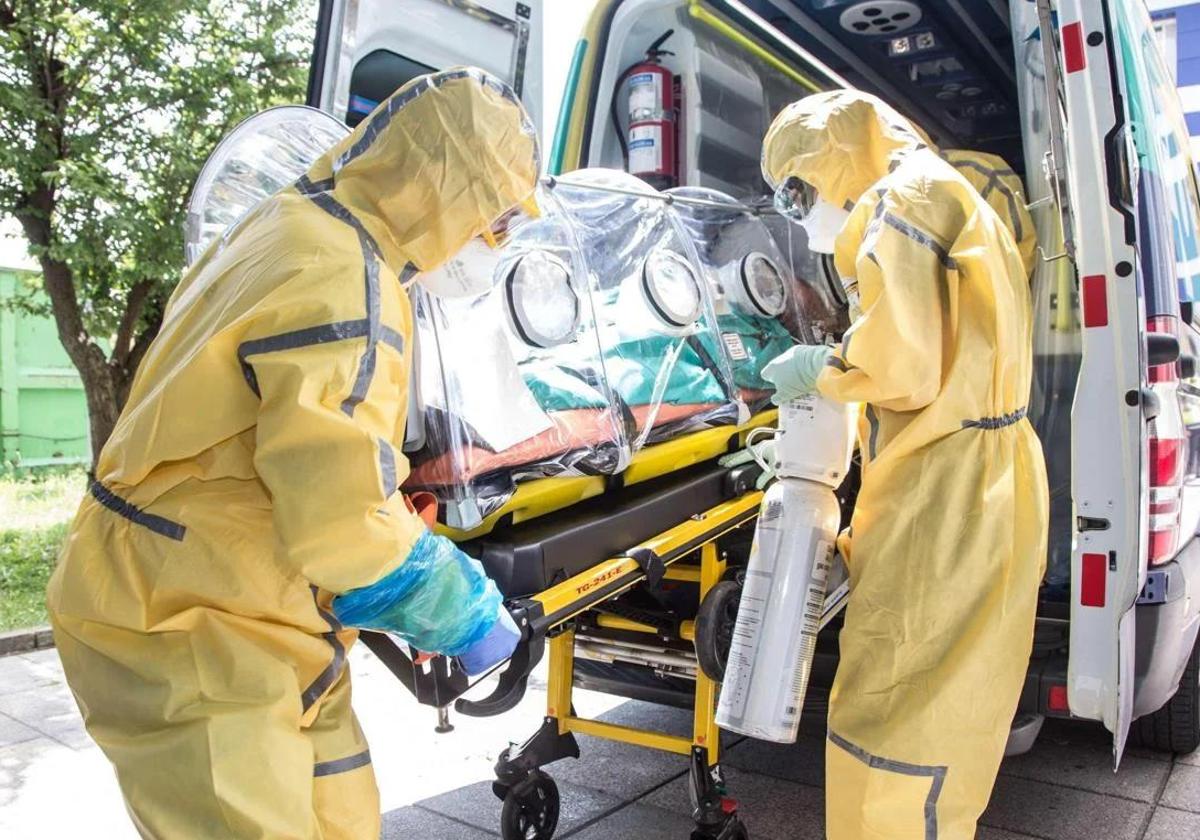 File photo of a patient with Crimean-Congo haemorrhagic fever being transferred to an ambulance.