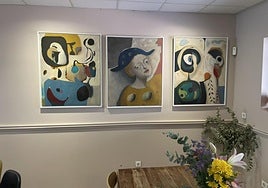 The paintings echo surrealist and abstract approaches.