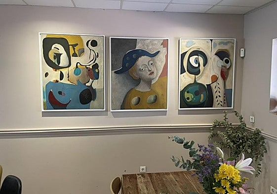 The paintings echo surrealist and abstract approaches.