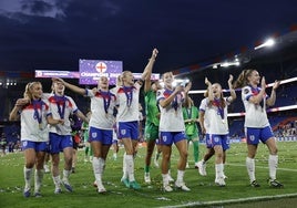 England players celebrate their shootout victory.