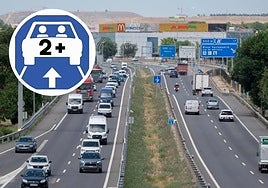 What does the new '2+' sign on Spanish roads mean and what can drivers be fined for not complying with it?