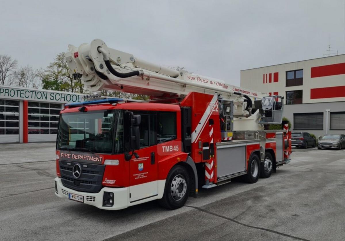 Fire engine with the additional aerial ladder platform.