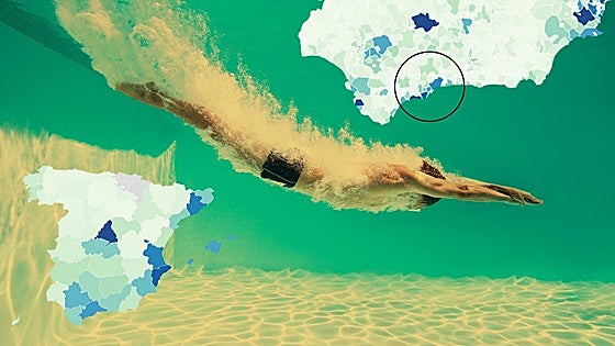 Which are the cities, towns and villages in Spain with the most swimming pools per head of population?