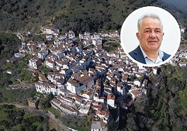 View of Benalauría with inset photo of current mayor of Benalauría, Cristóbal Díaz.