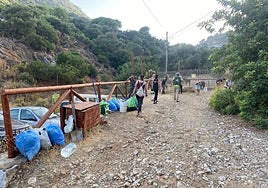 Rubbish collected by volunteers at the entrance of Eco Reserva Ojén on Saturday afternoon.