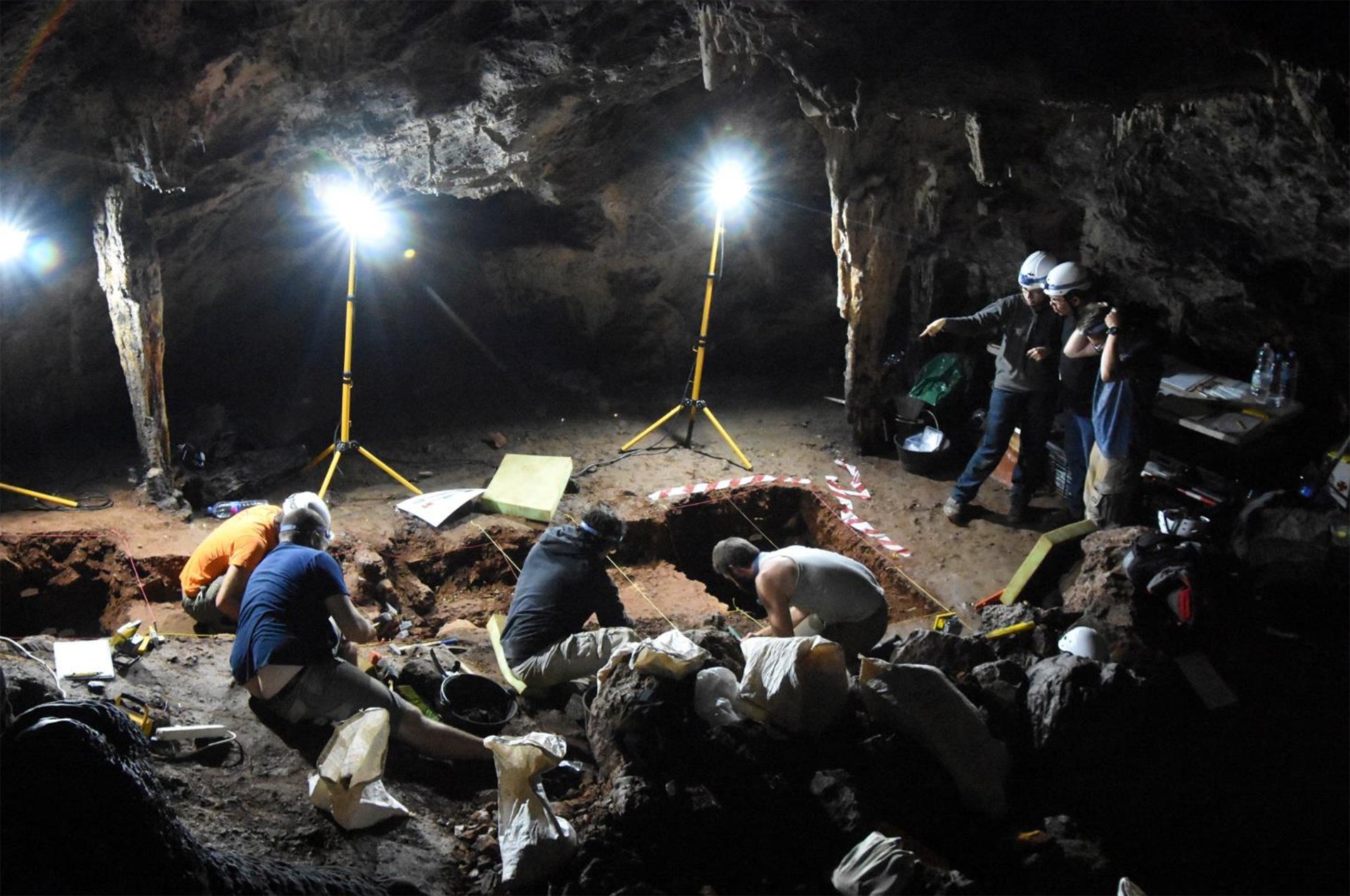 Archeological surveys carried out in the star room inside Ardales cave.