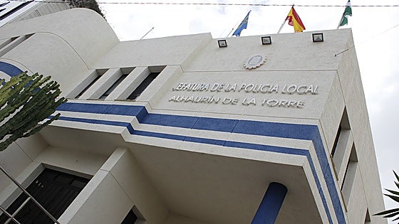 The Local Police HQ in a Malaga town that is guarded by a private security guard due to lack of officers