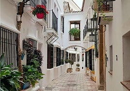 View of Calle Caballeros and the left side of the town hall building.