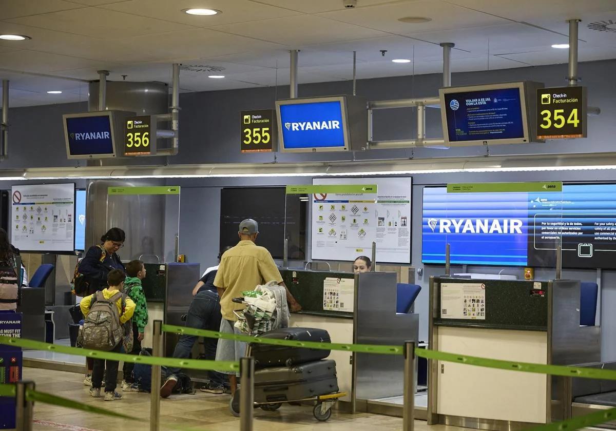 Ryanair check in desks at Madrid-Barajas Airport.