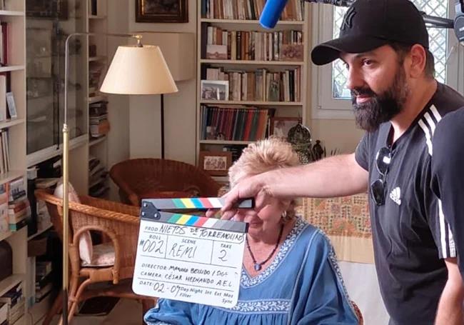 Clapperboard for the documentary 'Grandchildren of Torremolinos', during filming.