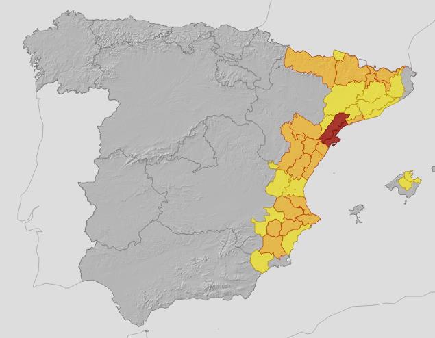 The weather alerts activated in Spain this Monday, 8 September 2025.