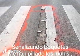 Police catch man red-handed while painting a large penis to mark pothole in a Malaga street