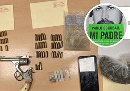 The objects seized from the child. Inset, a copy of the book he was carrying.