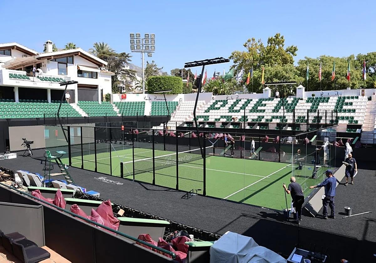 Preparations under way at Puente Romano tennis club.