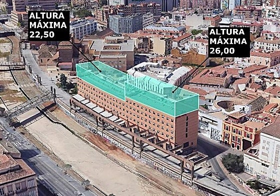 Graphic showing the height increase of the Ibis Málaga Centro hotel.