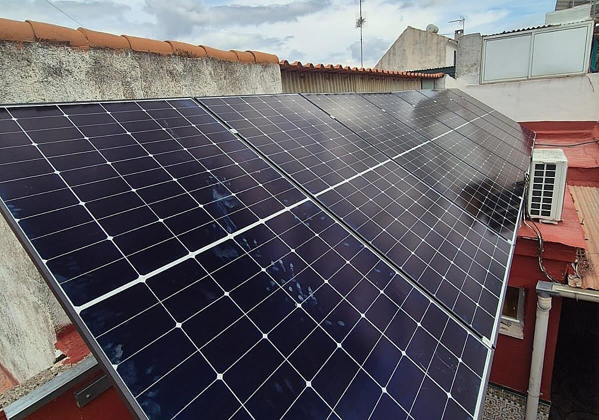 A solar panel on a house.