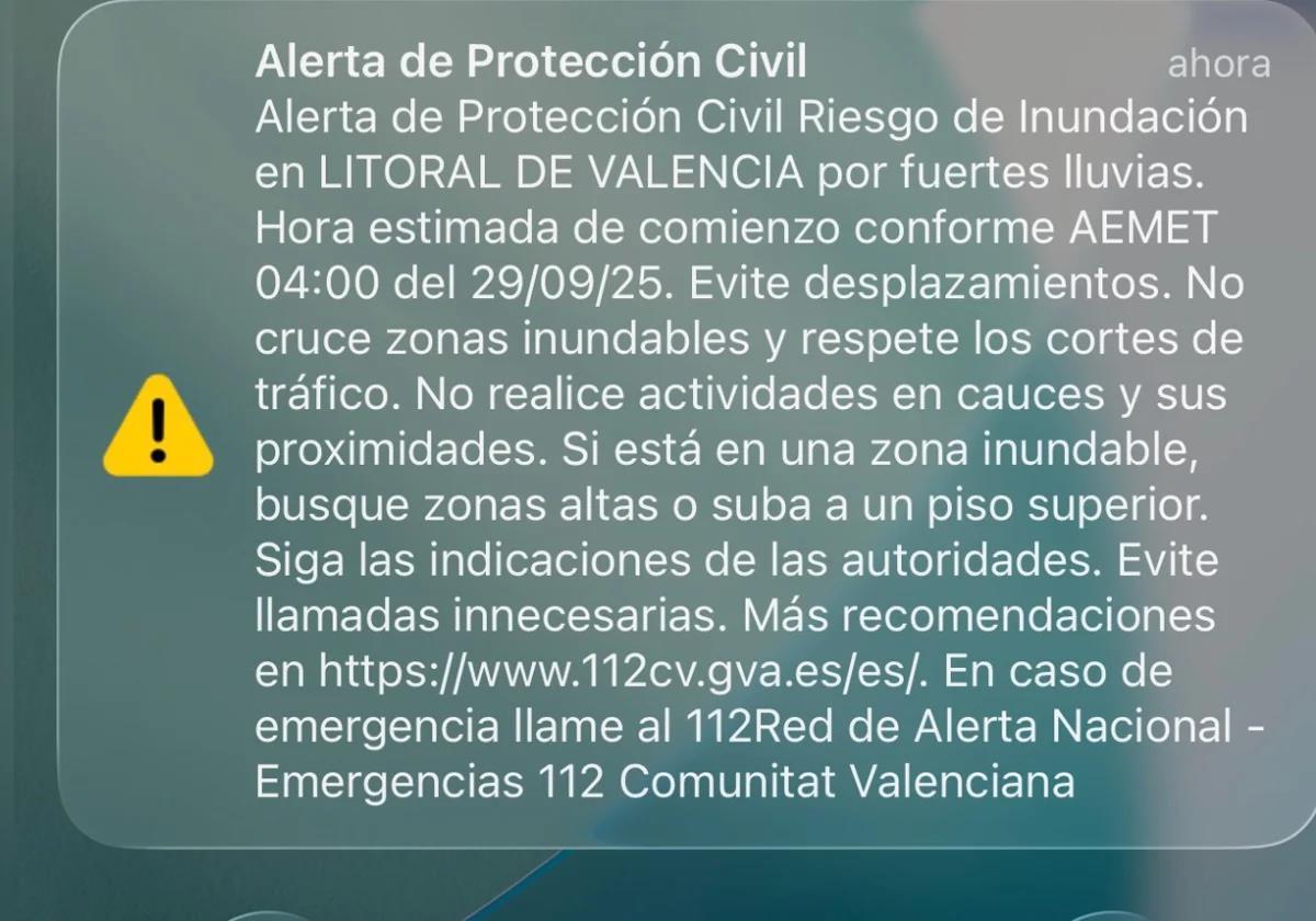 The ES-Alert issued by the civil protection agency.
