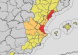 Aemet weather alert map for Valencia.