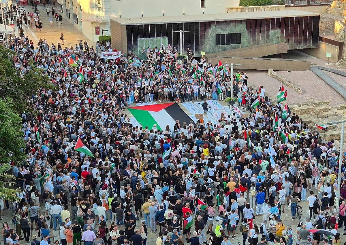 Imagen secundaria 1 - Spontaneous march in Malaga over Israel&#039;s interception of Gaza flotilla brings traffic to a halt