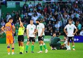 Malaga's Javi Montero received a red card for his challenge on Andrés Martín after a VAR review.