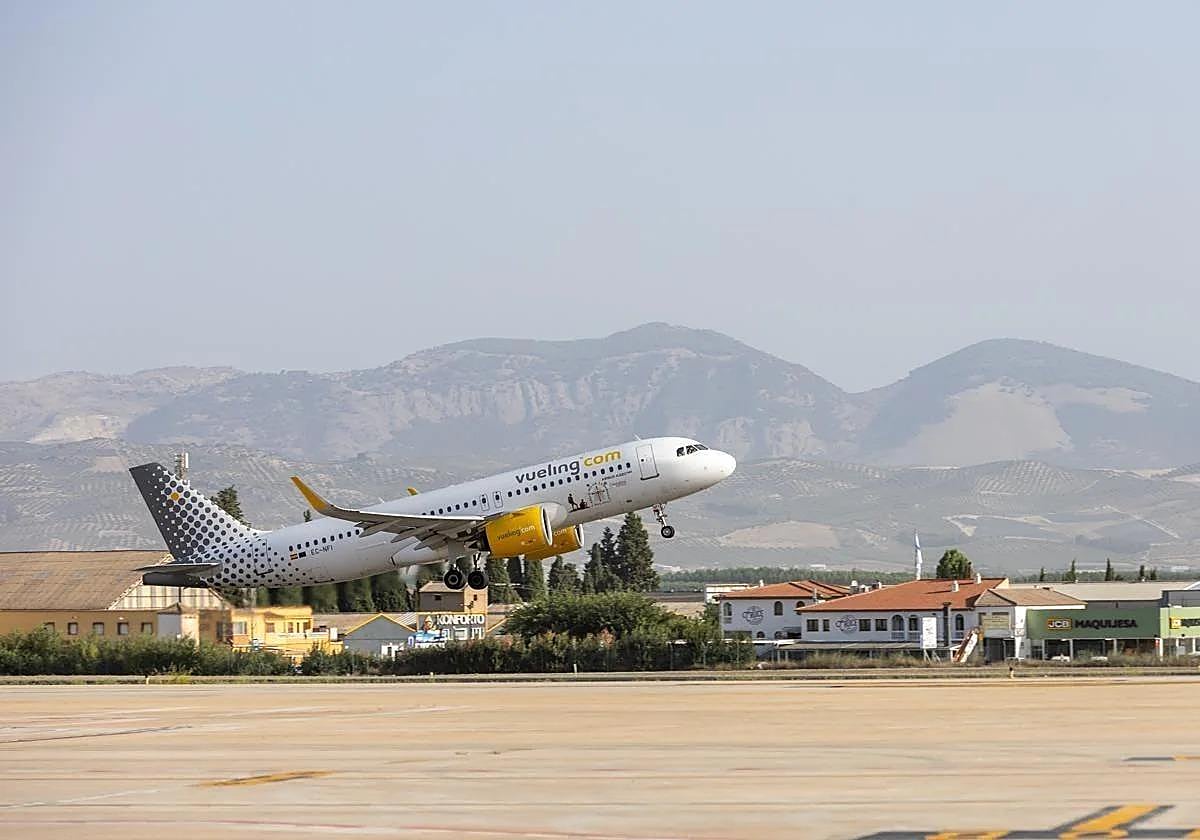 Take-off of a flight at Granada airport.