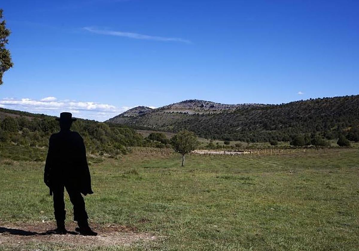 Eastwood's silhouette stands out against the most famous backdrop from Sergio Leone's film.