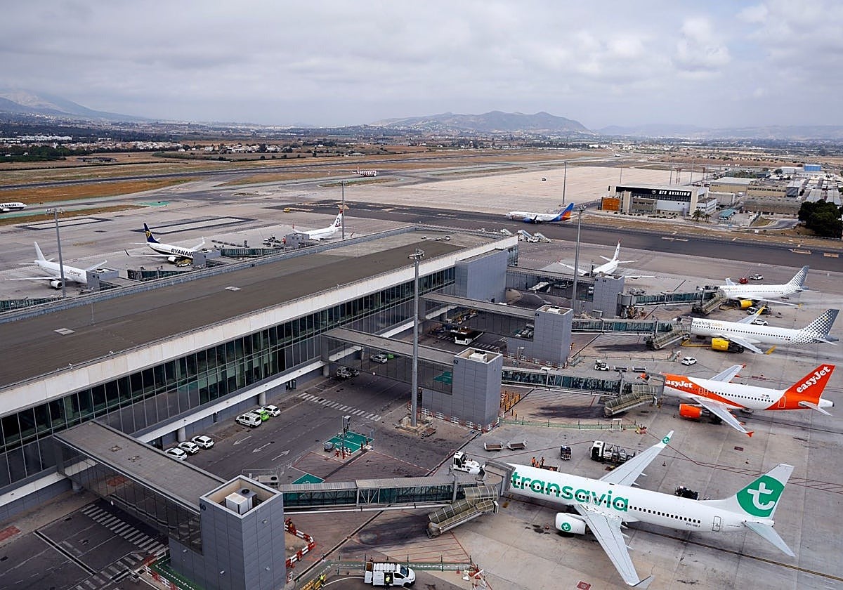Aircraft parked on the apron at Malaga Airport.