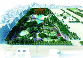 Recreation of the park designed by the architectural studio HCP for the southern area of the Repsol site.
