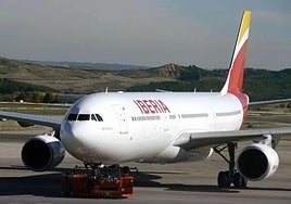 An Iberia plane at Barajas Airport.