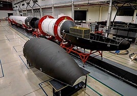 The first launcher unit of the Miura 5 rocket at the PLD Space factory in Elche.